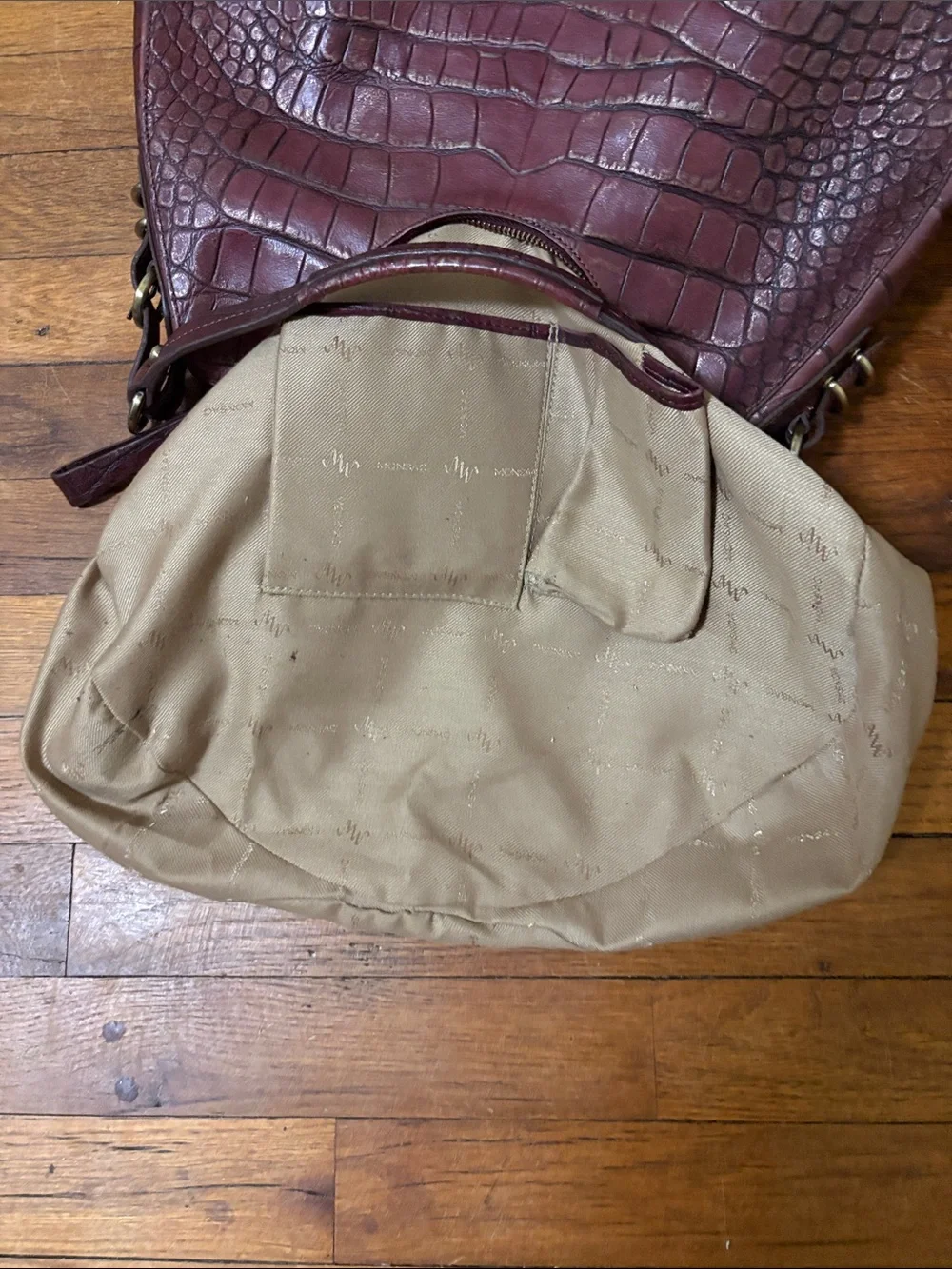Monsac Croc-Embossed Hobo Bag in Burgundy
